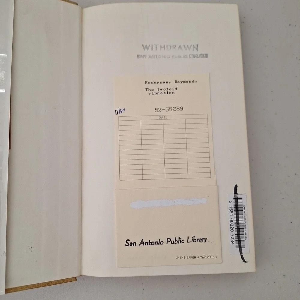 RARE 1st EDITION 1982 The Twofold Vibration A Novel By Raymond Federman